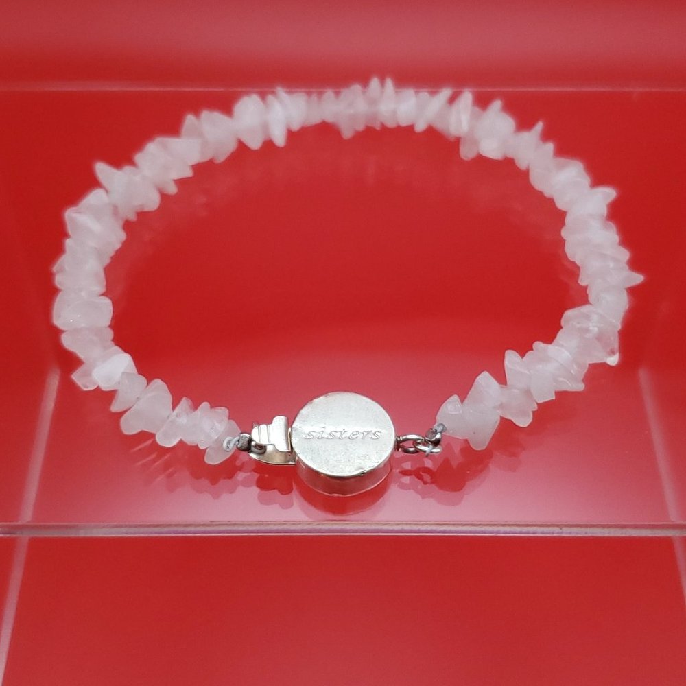 8 Inch 925 Sterling Silver Sisters Rose Quartz Chips Bracelet